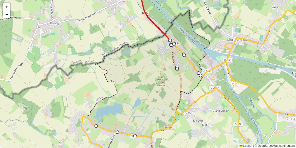 Carte du réseau de transport en commun à Maulde - lignes de bus et arrêts