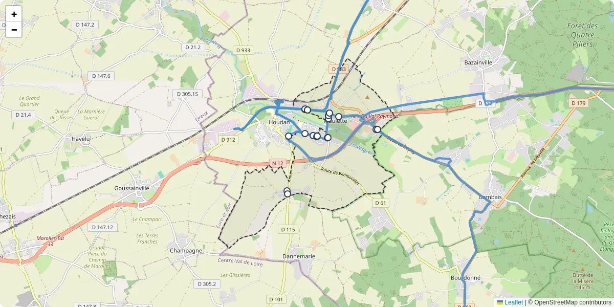 Carte du réseau de transport en commun à Maulette - lignes de bus et arrêts