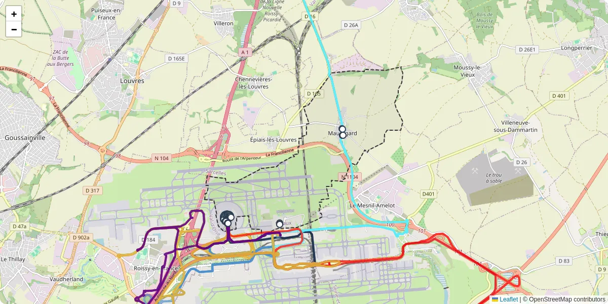 Carte du réseau de transport en commun à Mauregard - lignes de bus et arrêts