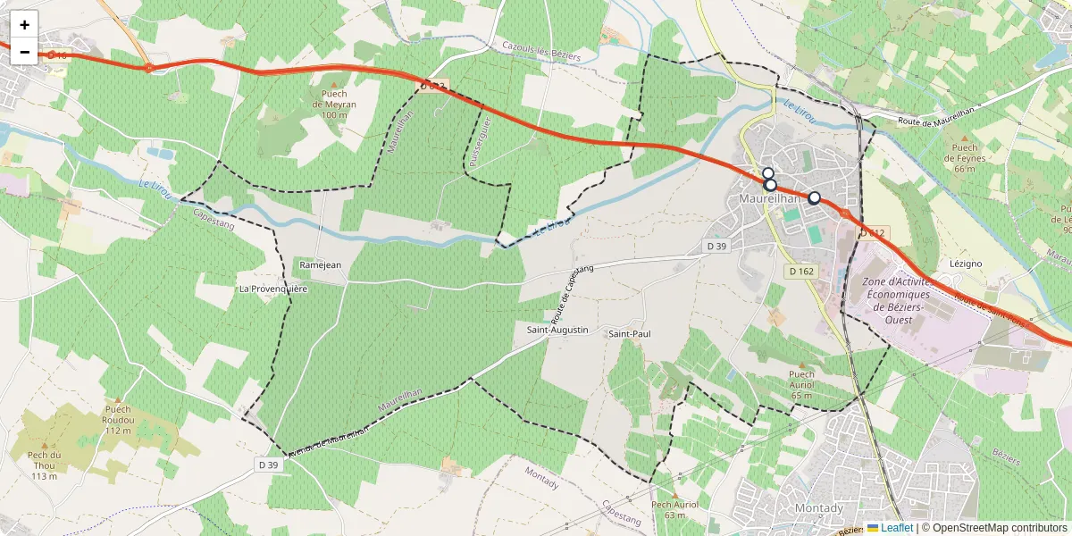 Carte du réseau de transport en commun à Maureilhan - lignes de bus et arrêts