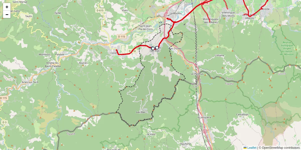 Carte du réseau de transport en commun à Maureillas-las-Illas - lignes de bus et arrêts