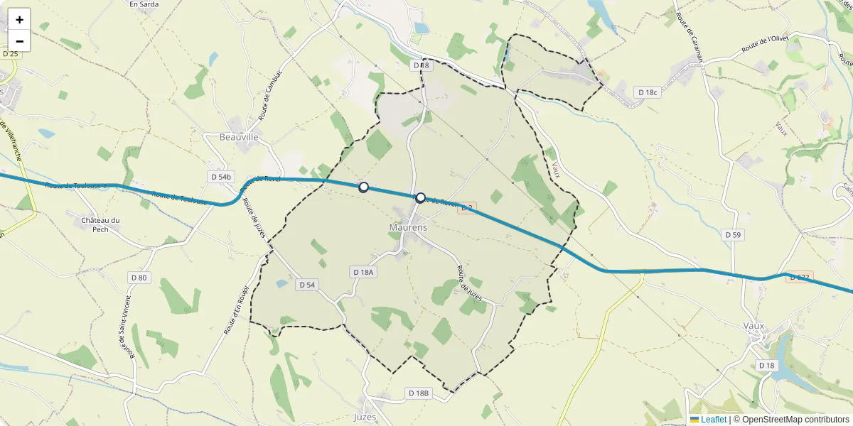 Carte du réseau de transport en commun à Maurens - lignes de bus et arrêts