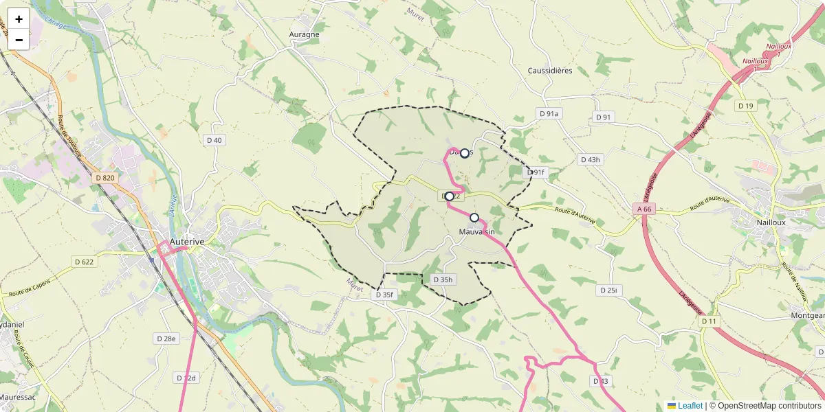 Carte du réseau de transport en commun à Mauvaisin - lignes de bus et arrêts