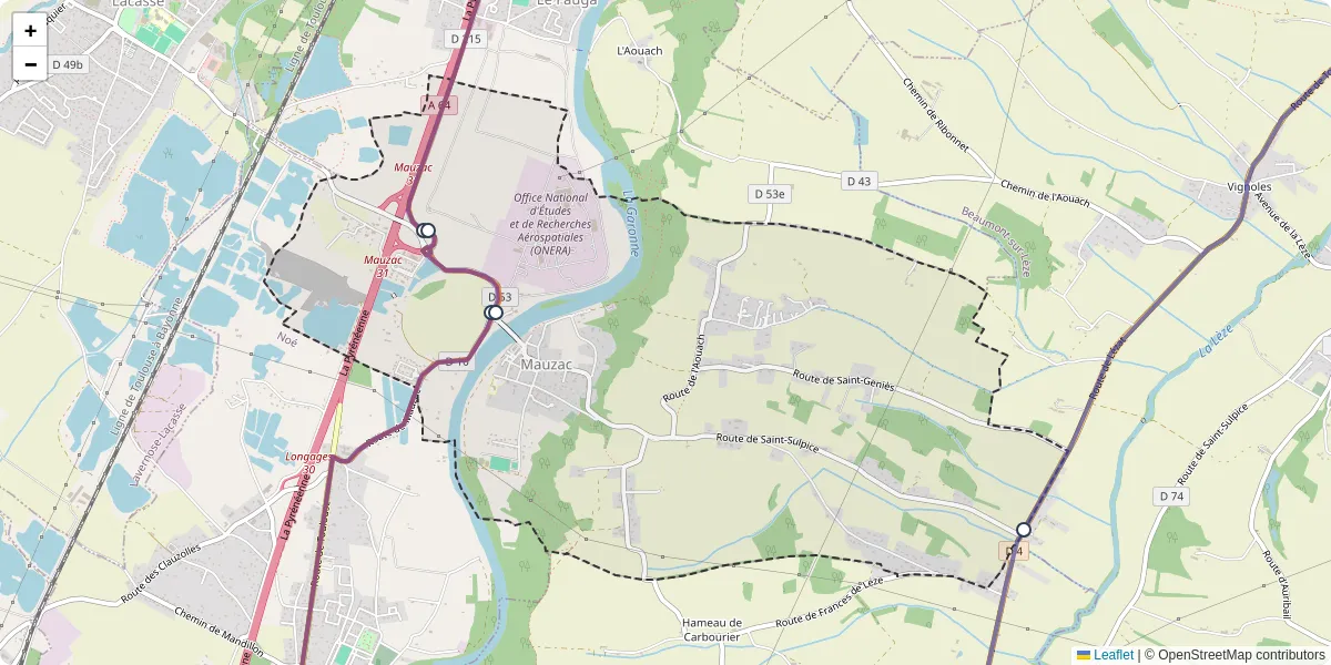 Carte du réseau de transport en commun à Mauzac - lignes de bus et arrêts