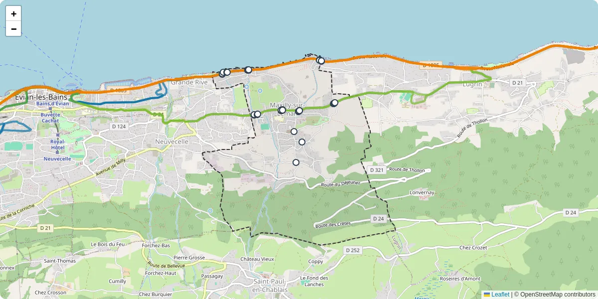 Carte du réseau de transport en commun à Maxilly-sur-Léman - lignes de bus et arrêts