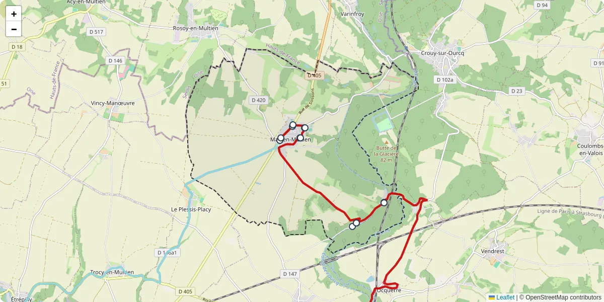 Carte du réseau de transport en commun à May-en-Multien - lignes de bus et arrêts