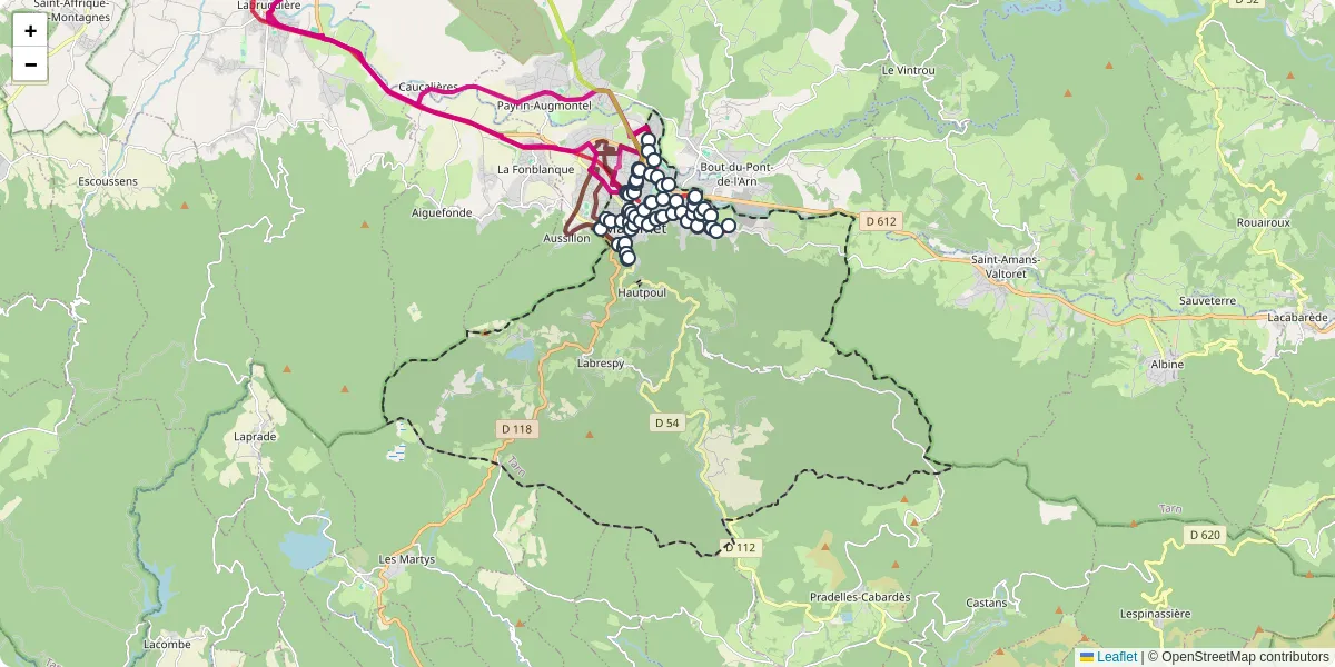 Carte du réseau de transport en commun à Mazamet - lignes de bus et arrêts