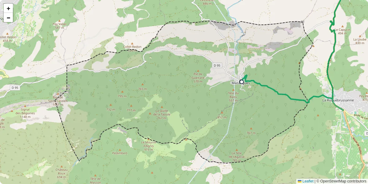 Carte du réseau de transport en commun à Mazaugues - lignes de bus et arrêts