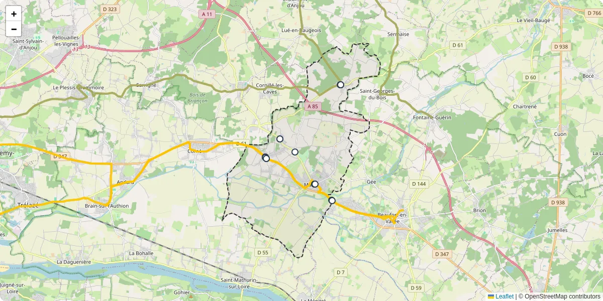 Carte du réseau de transport en commun à Mazé-Milon - lignes de bus et arrêts