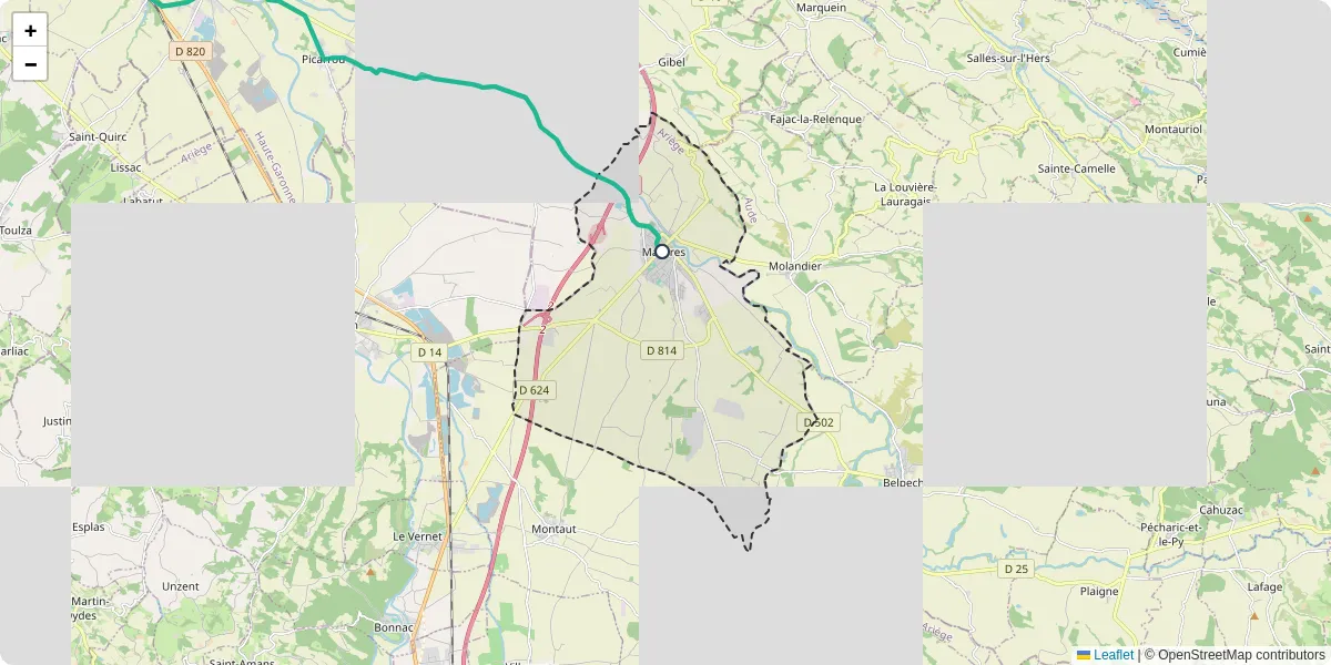 Carte du réseau de transport en commun à Mazères - lignes de bus et arrêts