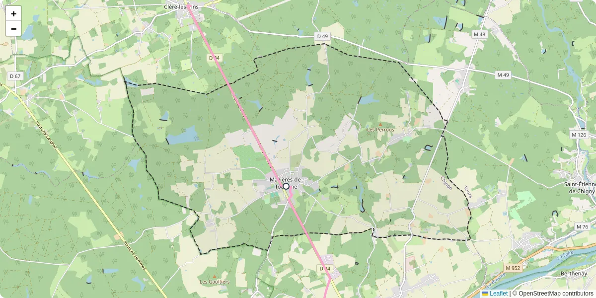 Carte du réseau de transport en commun à Mazières-de-Touraine - lignes de bus et arrêts