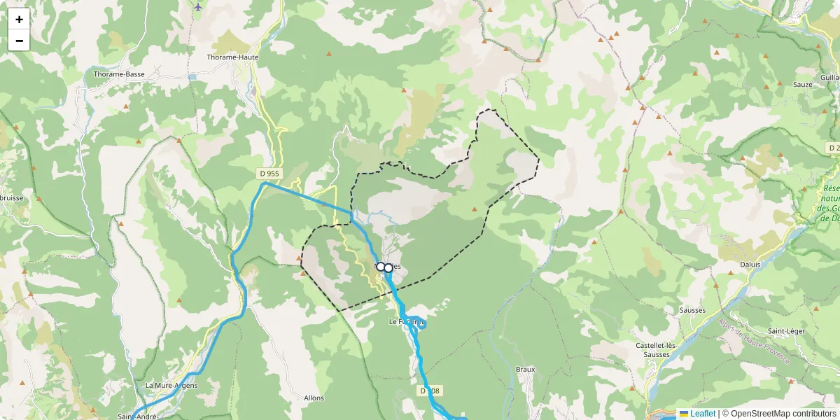 Carte du réseau de transport en commun à Méailles - lignes de bus et arrêts