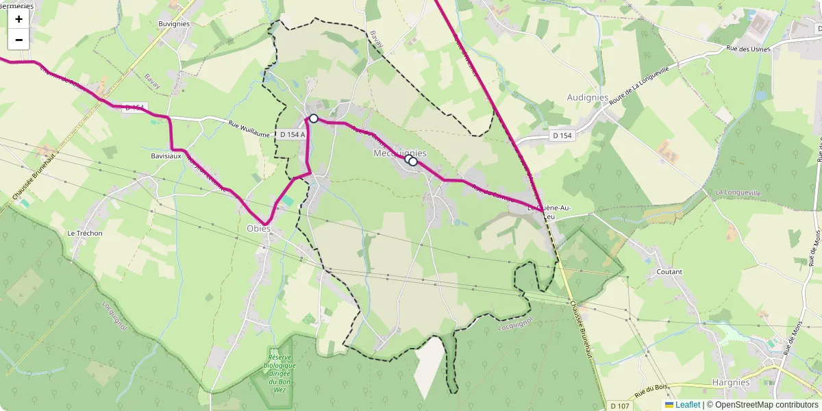 Carte du réseau de transport en commun à Mecquignies - lignes de bus et arrêts