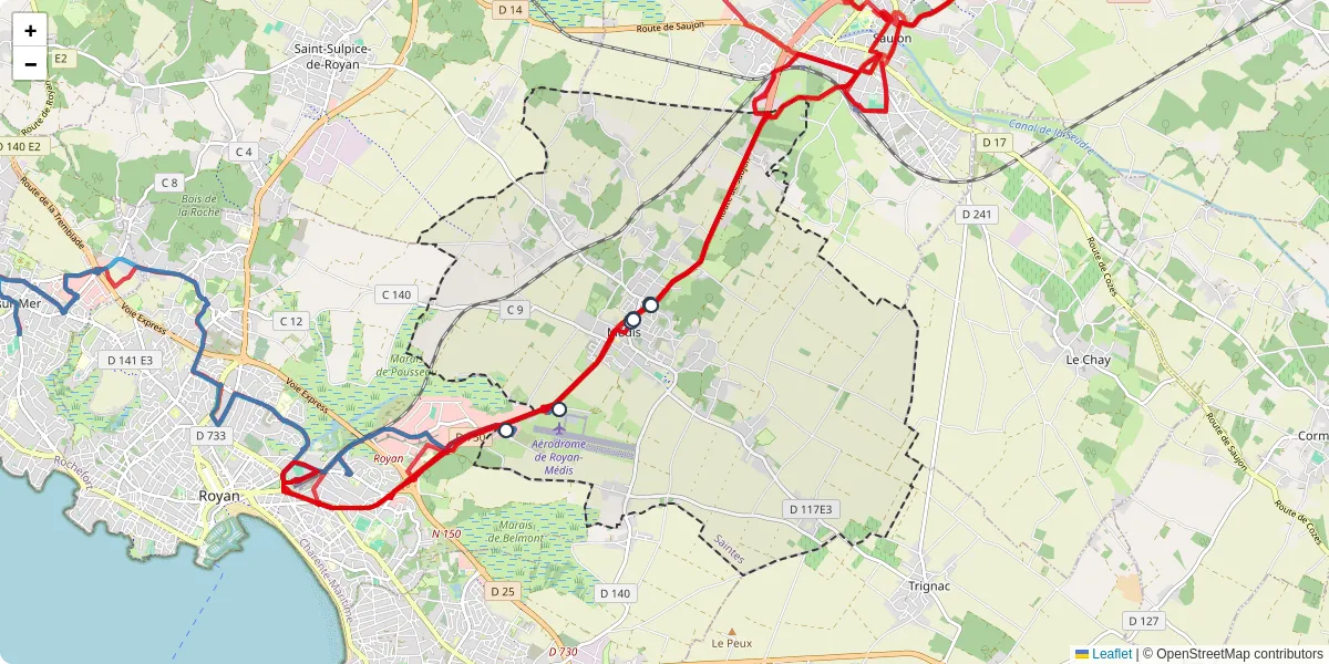 Carte du réseau de transport en commun à Médis - lignes de bus et arrêts