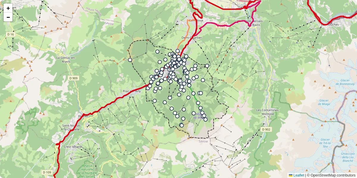 Carte du réseau de transport en commun à Megève - lignes de bus et arrêts