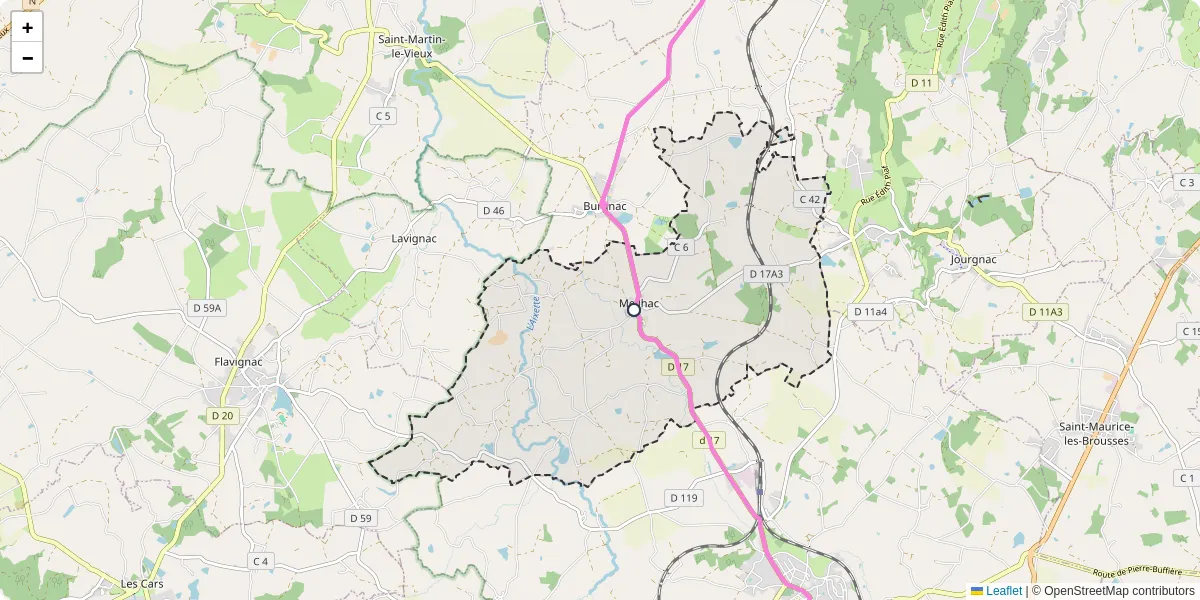 Carte du réseau de transport en commun à Meilhac - lignes de bus et arrêts