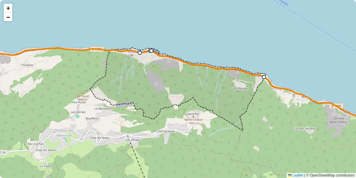 Carte du réseau de transport en commun à Meillerie - lignes de bus et arrêts