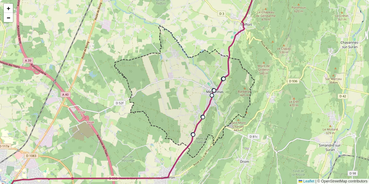 Carte du réseau de transport en commun à Meillonnas - lignes de bus et arrêts