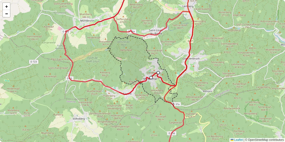 Carte du réseau de transport en commun à Meisenthal - lignes de bus et arrêts