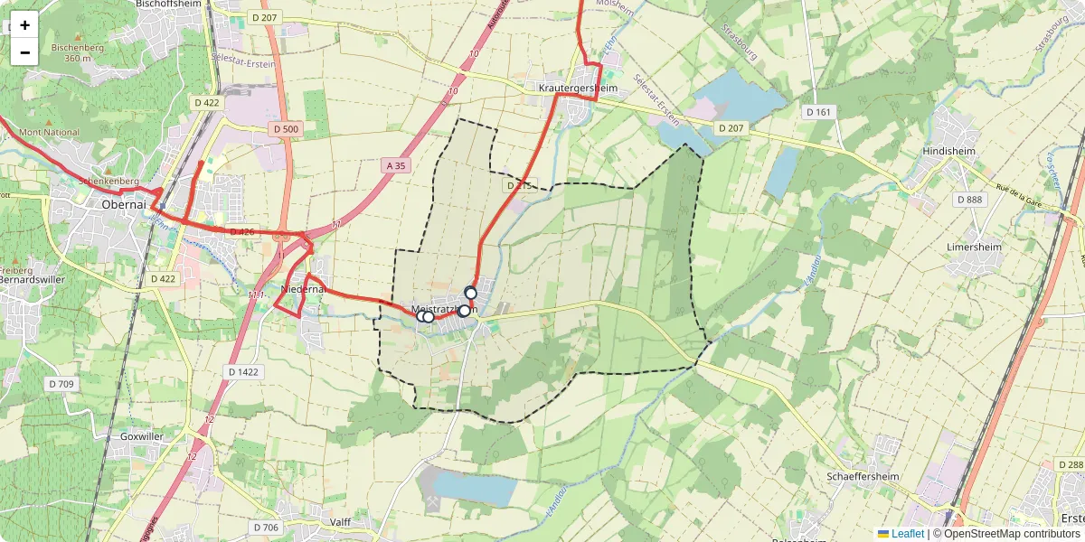Carte du réseau de transport en commun à Meistratzheim - lignes de bus et arrêts