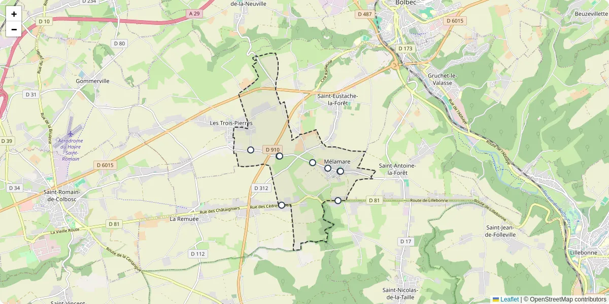 Carte du réseau de transport en commun à Mélamare - lignes de bus et arrêts