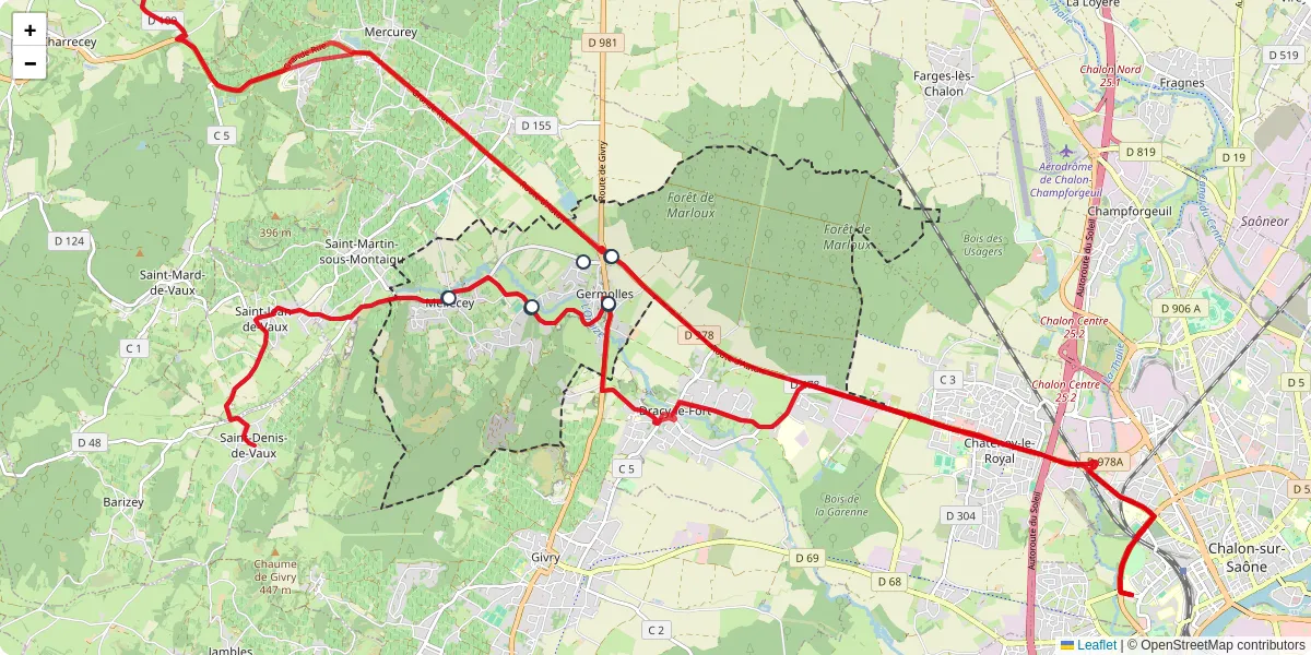 Carte du réseau de transport en commun à Mellecey - lignes de bus et arrêts
