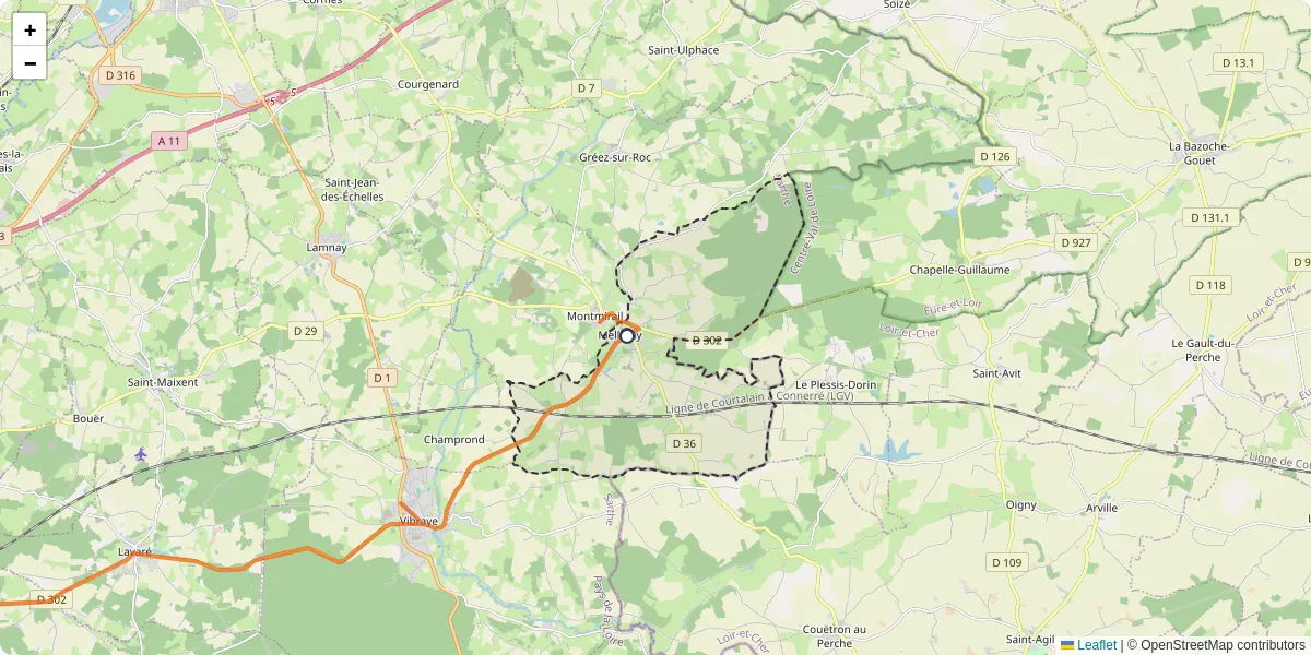 Carte du réseau de transport en commun à Melleray - lignes de bus et arrêts