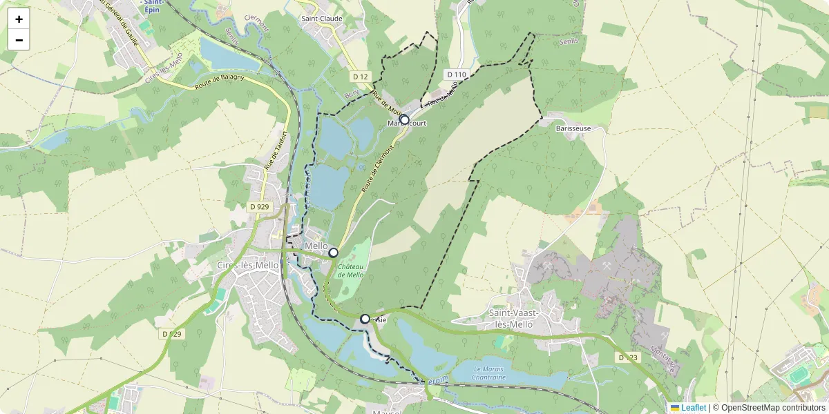 Carte du réseau de transport en commun à Mello - lignes de bus et arrêts