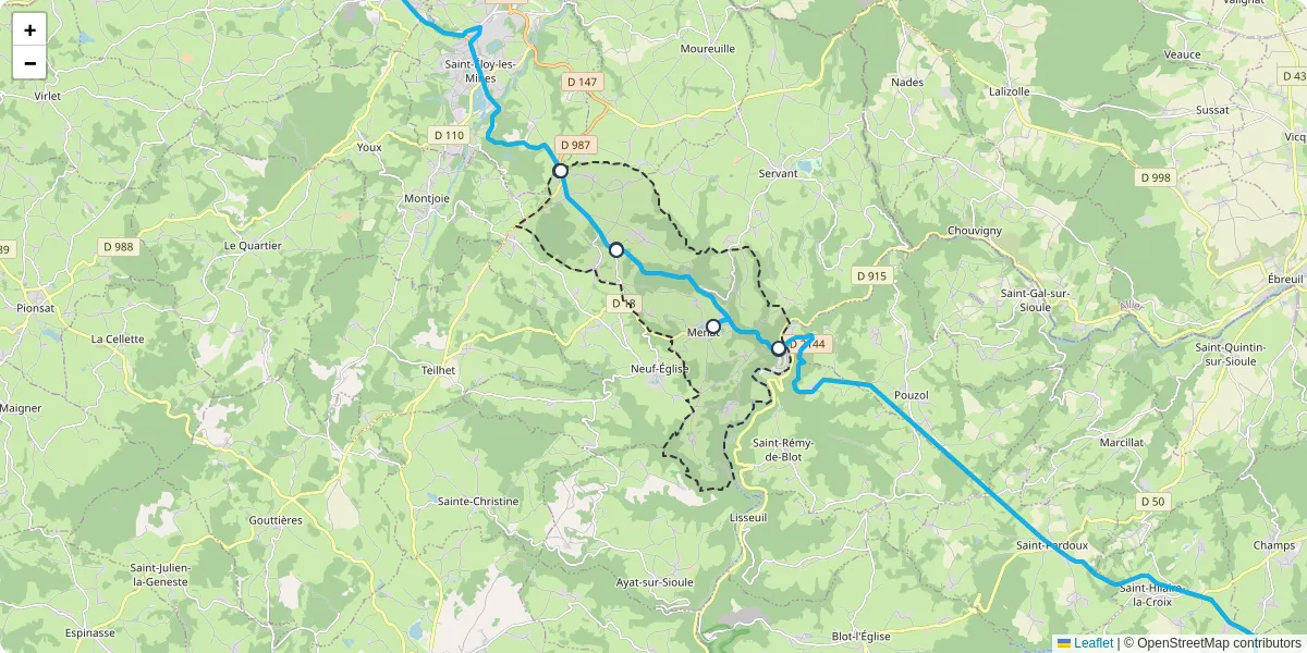 Carte du réseau de transport en commun à Menat - lignes de bus et arrêts