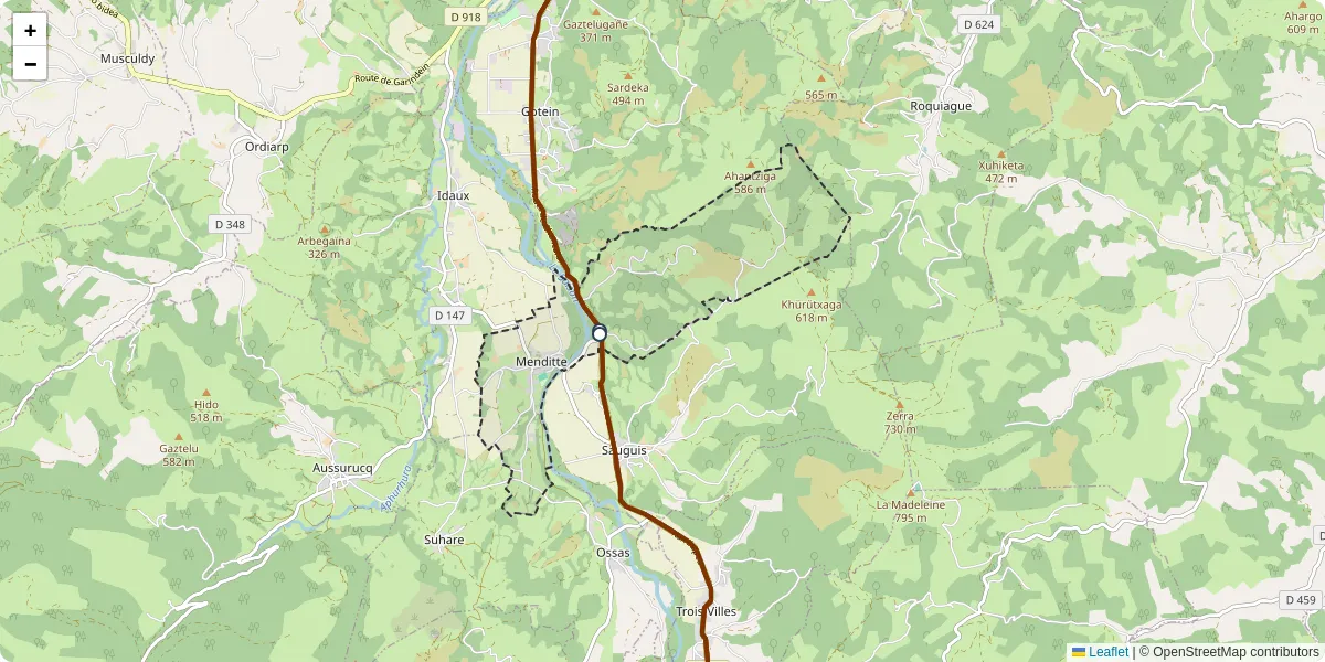 Carte du réseau de transport en commun à Menditte - lignes de bus et arrêts