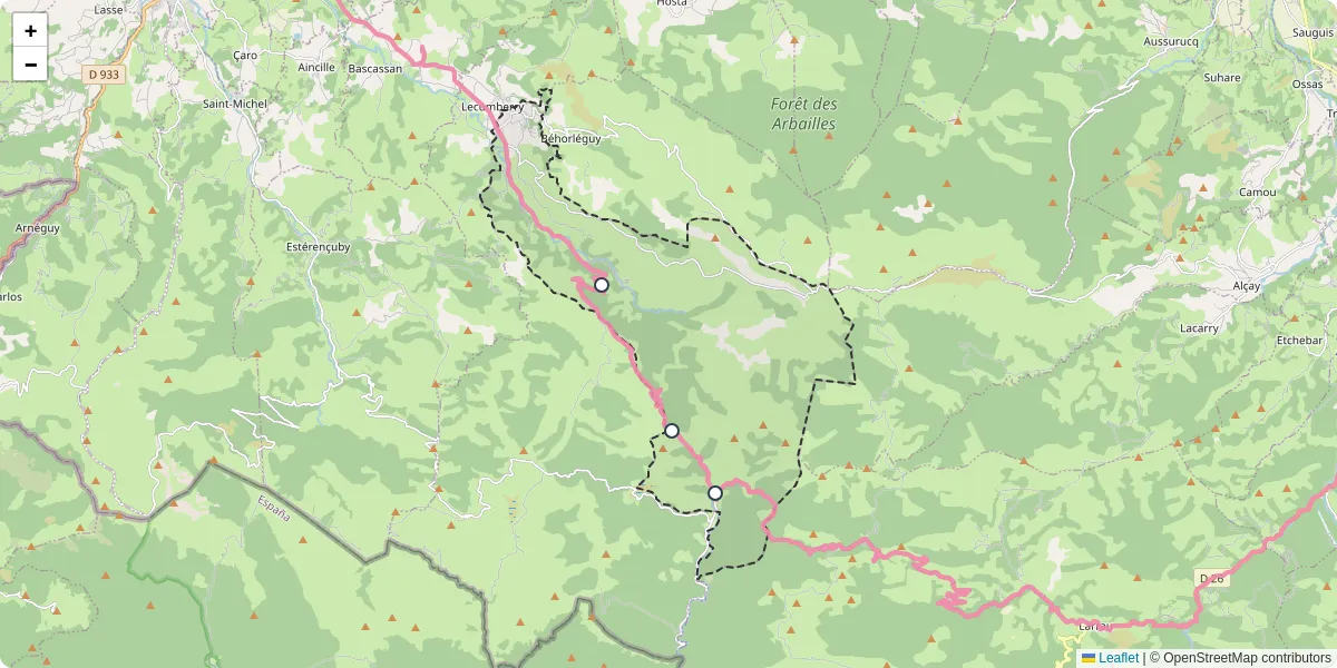 Carte du réseau de transport en commun à Mendive - lignes de bus et arrêts