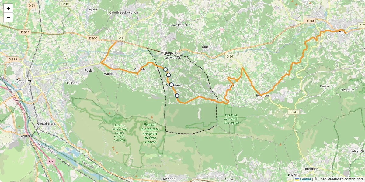 Carte du réseau de transport en commun à Ménerbes - lignes de bus et arrêts