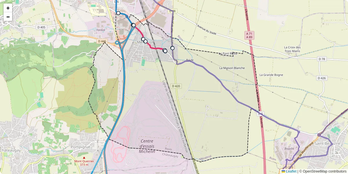 Carte du réseau de transport en commun à Ménétrol - lignes de bus et arrêts