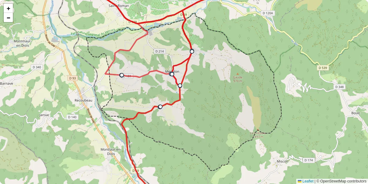 Carte du réseau de transport en commun à Menglon - lignes de bus et arrêts