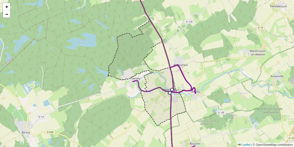 Carte du réseau de transport en commun à Ménil-la-Tour - lignes de bus et arrêts