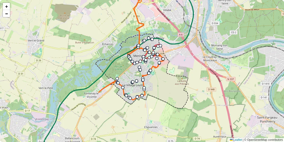 Carte du réseau de transport en commun à Mennecy - lignes de bus et arrêts