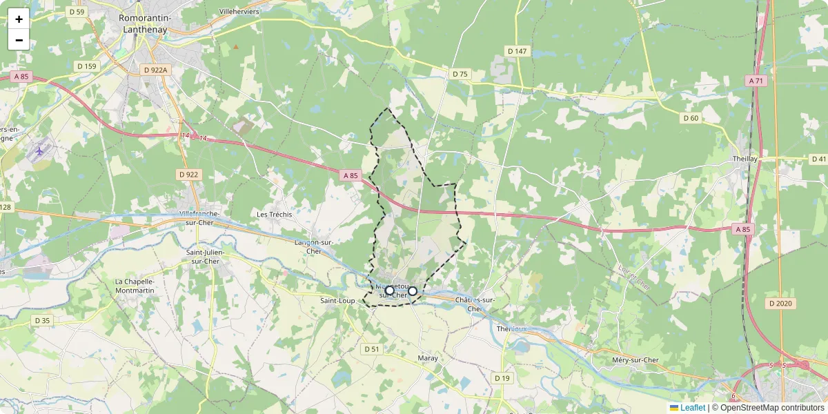 Carte du réseau de transport en commun à Mennetou-sur-Cher - lignes de bus et arrêts