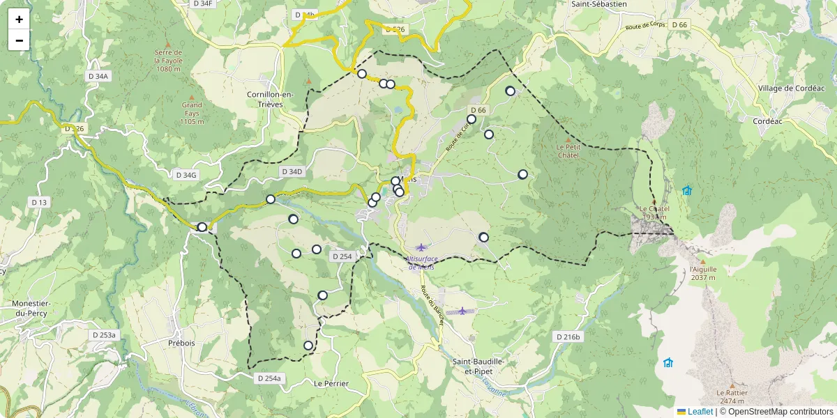 Carte du réseau de transport en commun à Mens - lignes de bus et arrêts