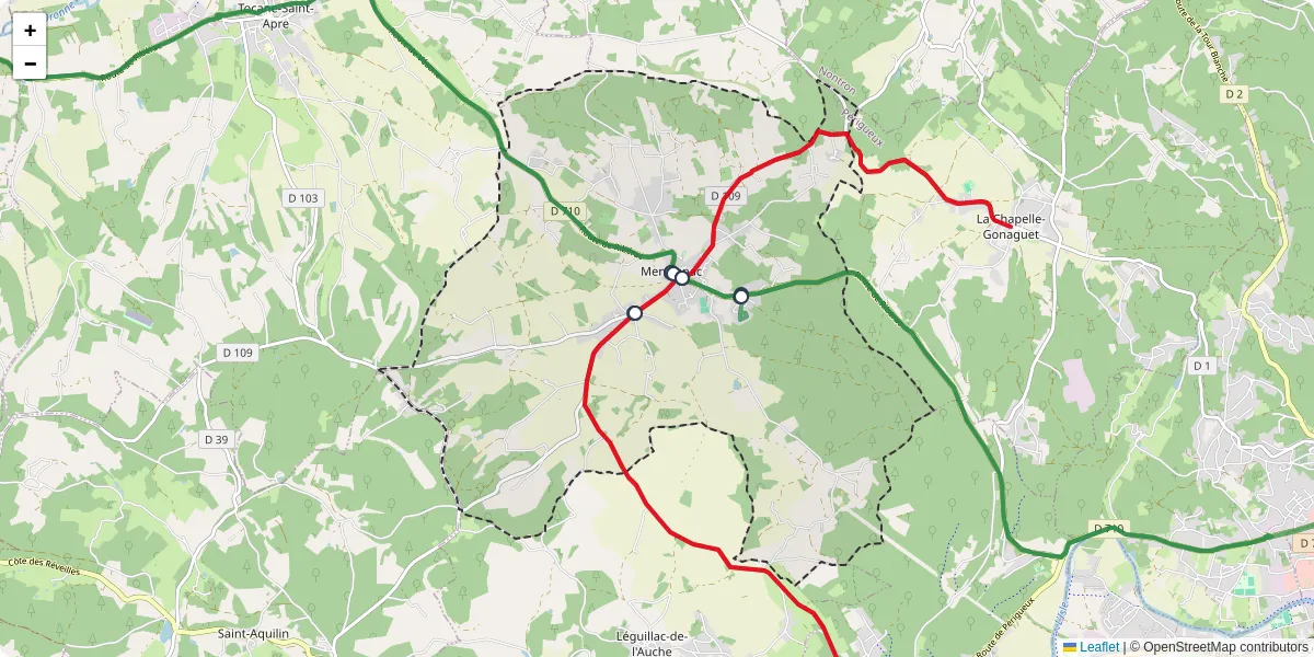 Carte du réseau de transport en commun à Mensignac - lignes de bus et arrêts