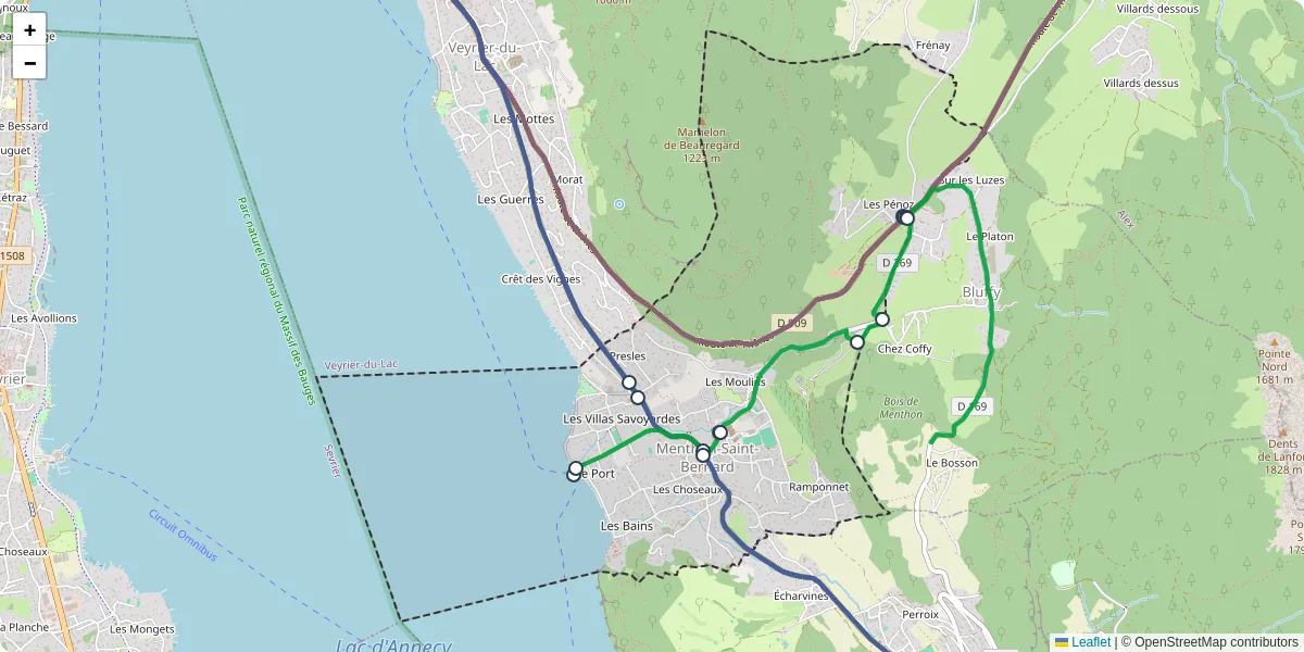 Carte du réseau de transport en commun à Menthon-Saint-Bernard - lignes de bus et arrêts
