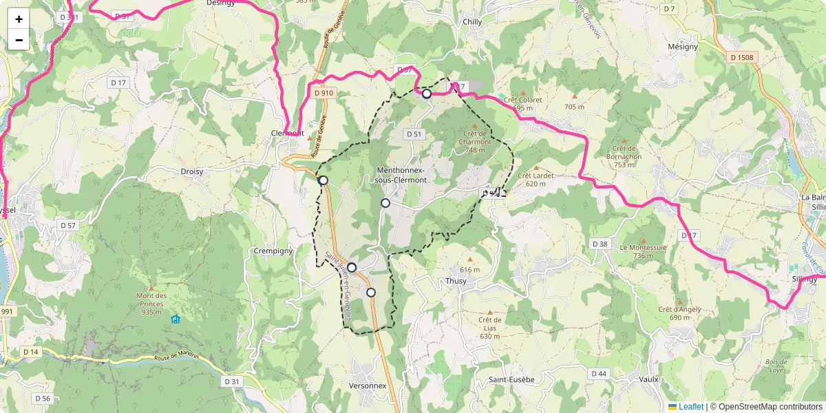 Carte du réseau de transport en commun à Menthonnex-sous-Clermont - lignes de bus et arrêts
