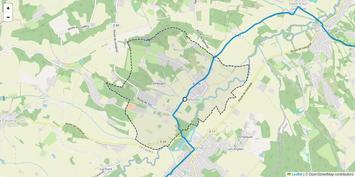 Carte du réseau de transport en commun à Menville - lignes de bus et arrêts