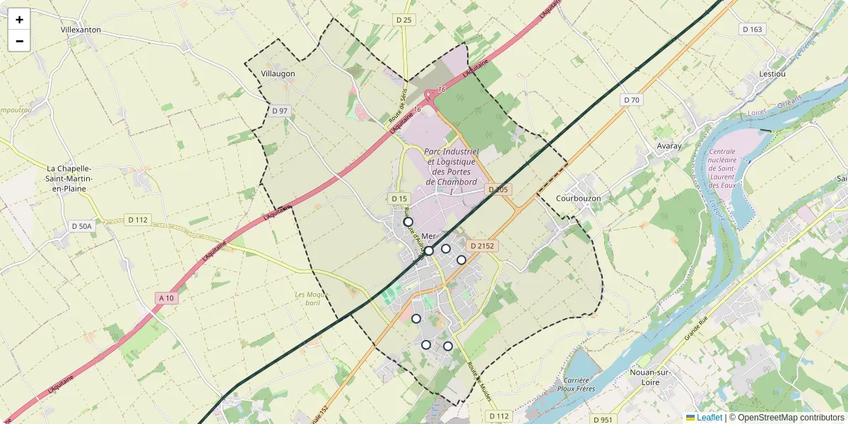Carte du réseau de transport en commun à Mer - lignes de bus et arrêts