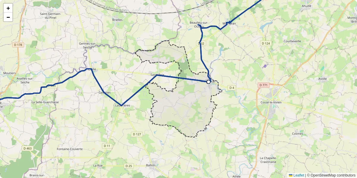 Carte du réseau de transport en commun à Méral - lignes de bus et arrêts