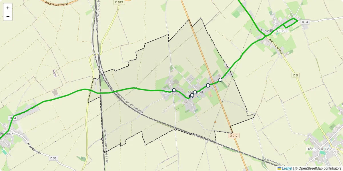 Carte du réseau de transport en commun à Mercatel - lignes de bus et arrêts