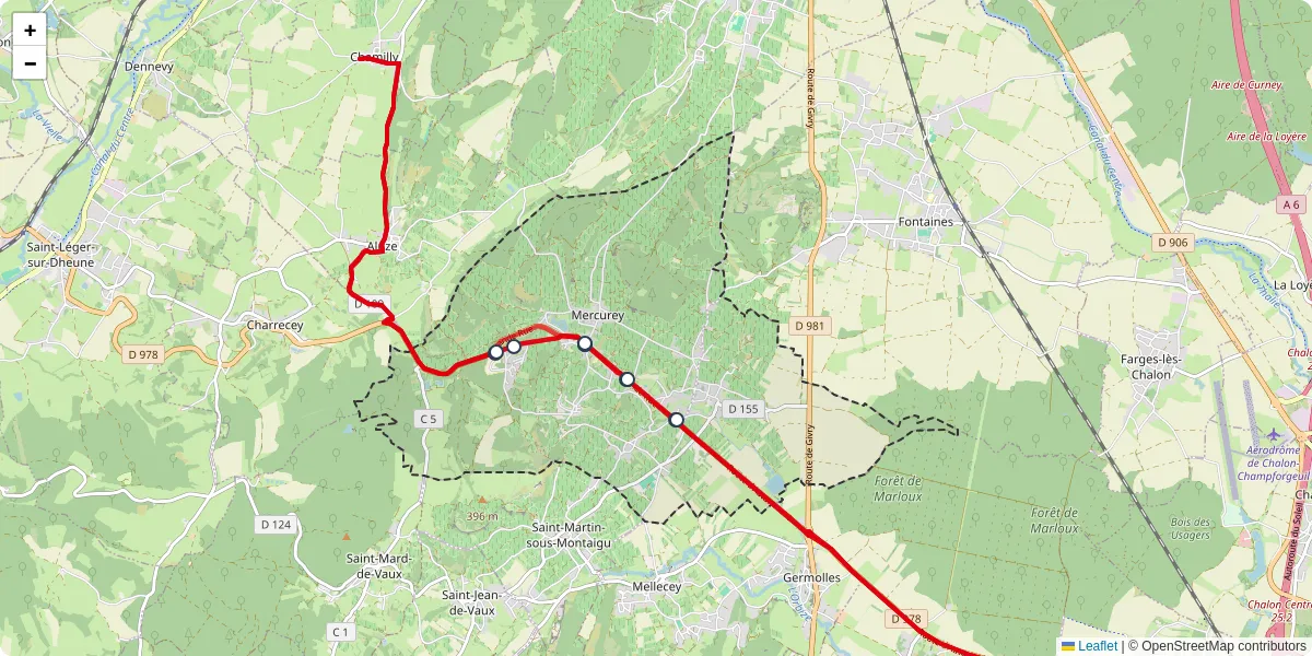 Carte du réseau de transport en commun à Mercurey - lignes de bus et arrêts