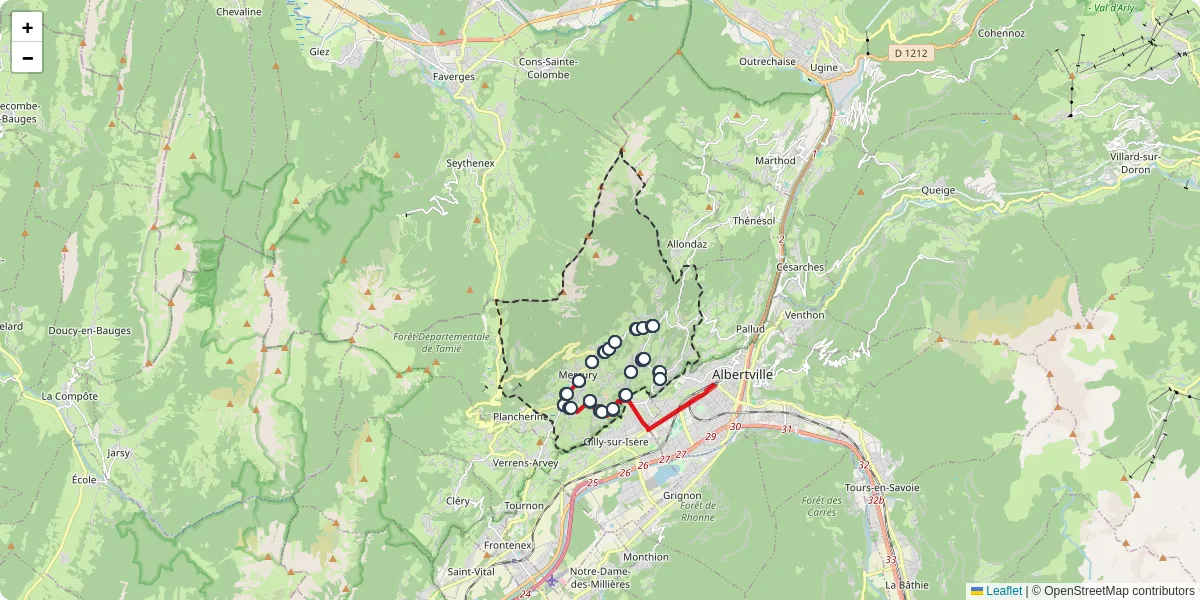 Carte du réseau de transport en commun à Mercury - lignes de bus et arrêts