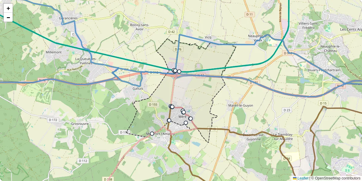 Carte du réseau de transport en commun à Méré - lignes de bus et arrêts