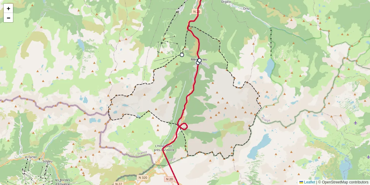 Carte du réseau de transport en commun à Mérens-les-Vals - lignes de bus et arrêts