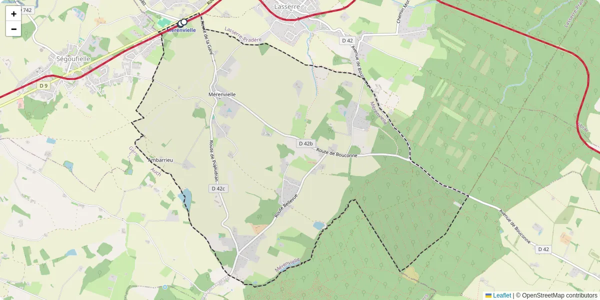Carte du réseau de transport en commun à Mérenvielle - lignes de bus et arrêts